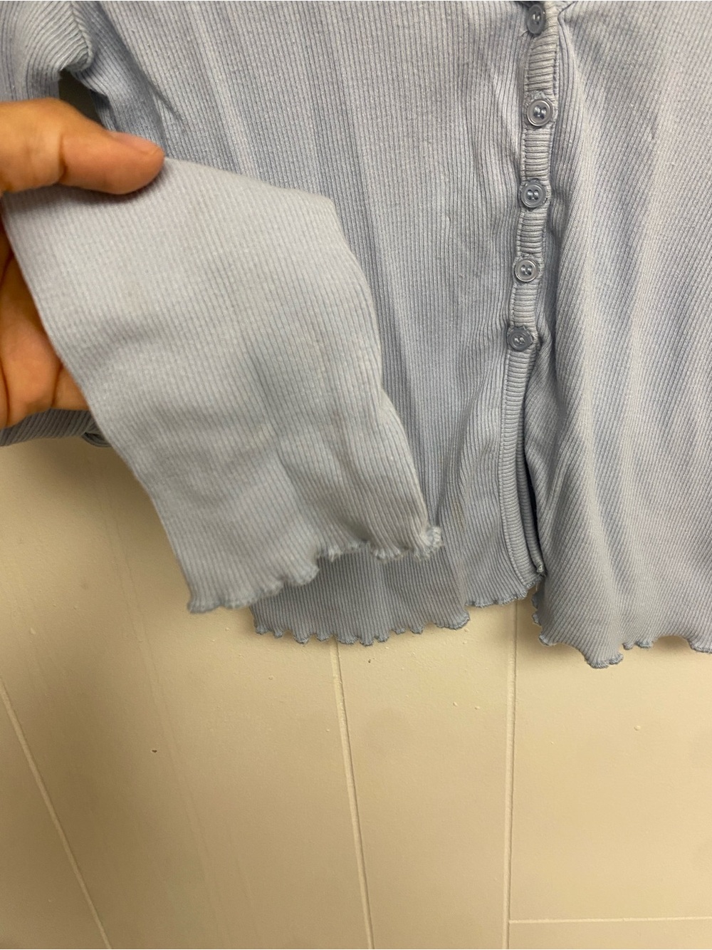 Garage Light Blue Ribbed Button-Front Cropped Cardigan - Picture 4 of 6